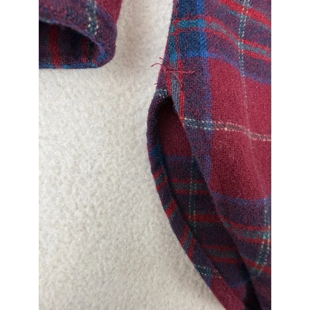 Pendleton Board Shirt Mens Large Burgundy Blue Plaid Wool Flannel Vintage